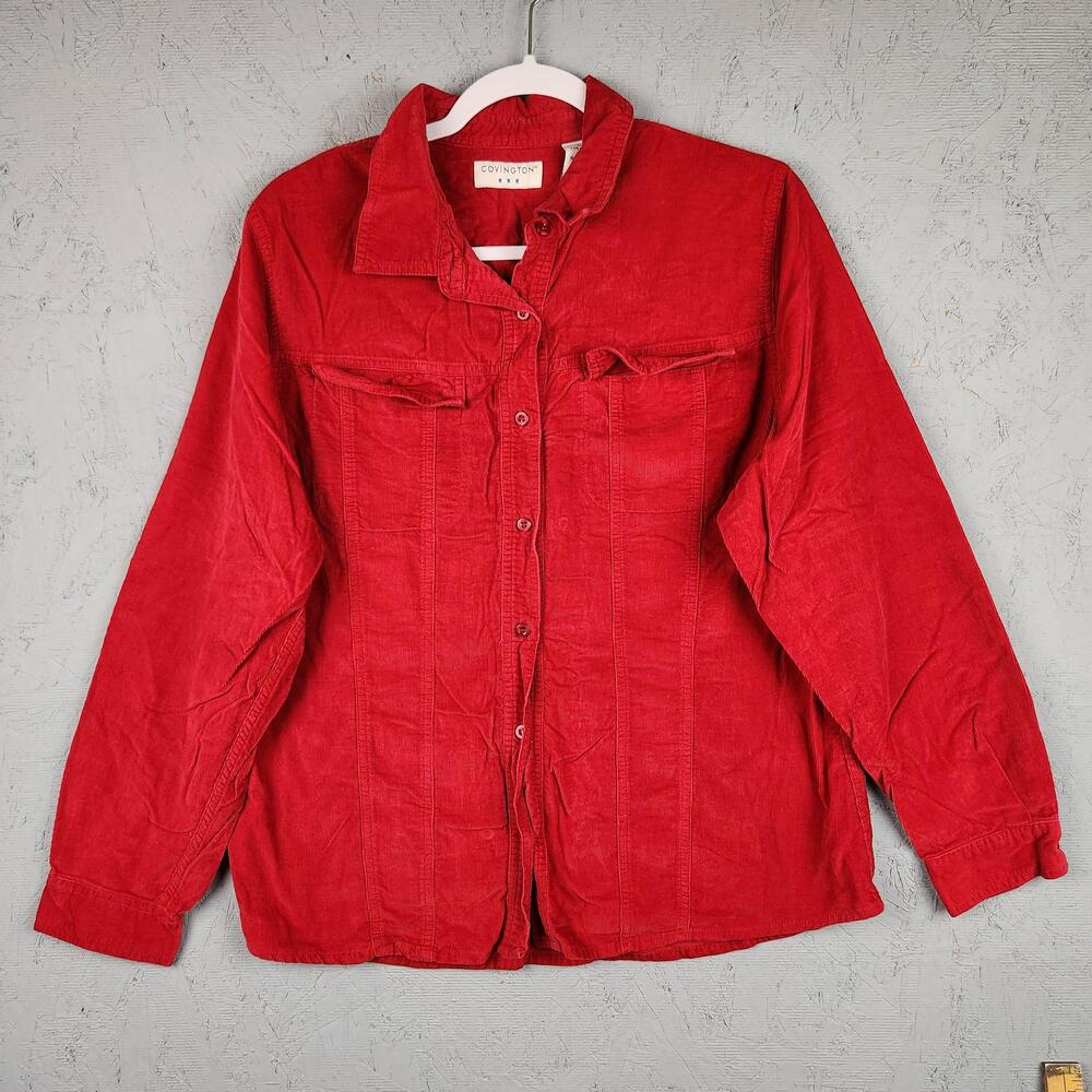 Vintage Covington Shirt Womens Large Red Corduroy Button Long Sleeve Top Casual